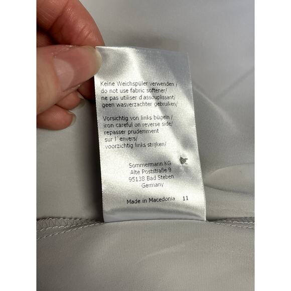 SOMMER MANN Long Sleeve Button Down Padded Shoulder Tie Neck Blouse Size 40 - Picture 10 of 11